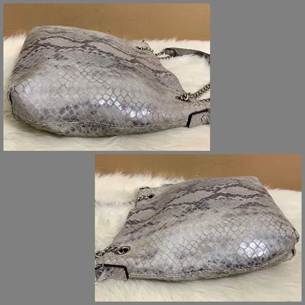 MICHAEL KORS JET SET Gray Python Leather North South Convertible Chain Hobo